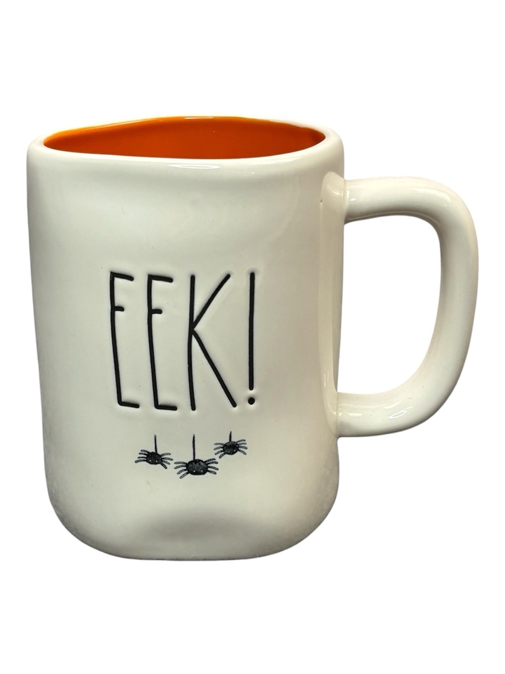 Rae Dunn EEK!Spider Coffee Mug Halloween Large 16oz White Black Orange Scary